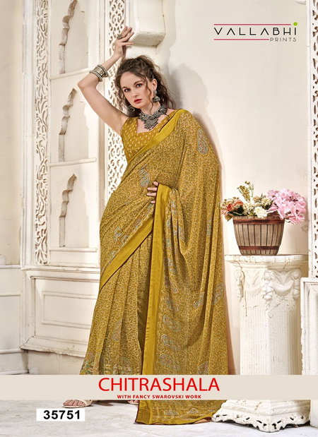 Chitrashala By Vallabhi Moss Georgette Floral Print With Sawrovski Work Saree Online Wholesale